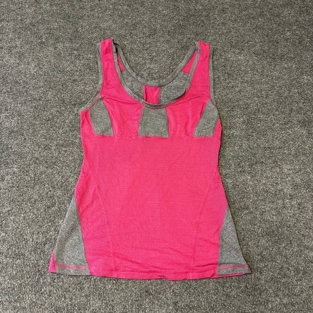 Lululemon Tank Top Womens Size 6 Pink Grey Colorblock Athletic Yoga Scoop Neck
